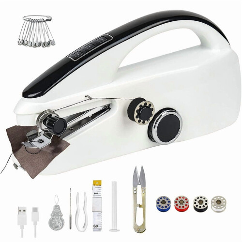 Beginner's Portable Handheld Sewing Machine Kit Dual Power Modes, Storage Case & Ruler Included.