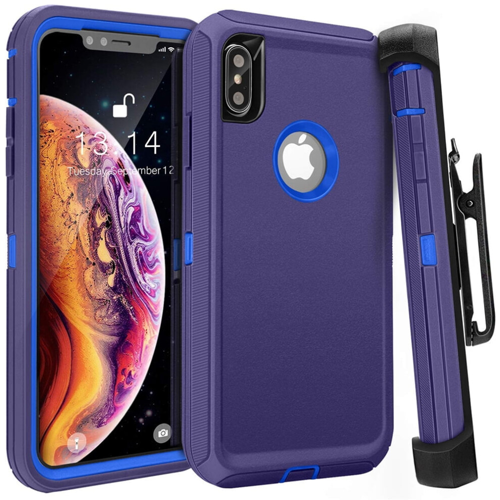 Compatible With Apple Compatible With Iphone Xs Max Heavy Duty Defender Armor Hybrid Case Cover With Clip Blue 9448483565110
