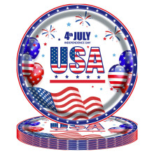 Independence Day Themed Paper Plates, Exquisite 4th of July Party Supplies, Patriotic Dessert Plates for BBQ, Picnic