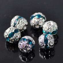 20pcs 8mm Round Silver Plated Crystal Rhinestones Hollow Metal Loose Beads-7#