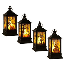 Halloween Portable Lantern Set – 4pcs Ghost Hand, Castle & Pumpkin Designs, Plastic Hanging/Candle Lanterns for Home, Camping, Haunted House Decor