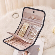 Travel Jewelry Organizer - Case Foldable Small Jewelry Roll, Large Capacity - for Journey Rings, Necklaces, Earrings, Bracelets,Mini - Black