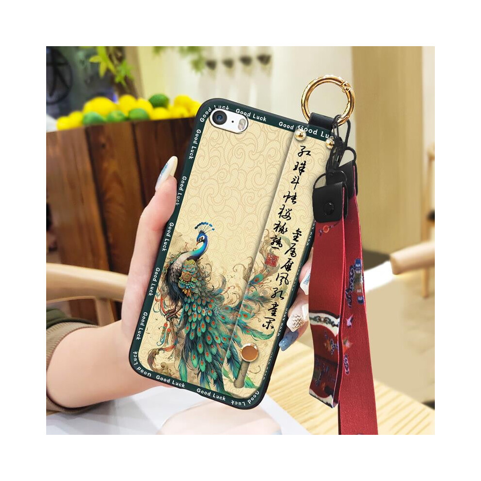 Phone Case Compatible With Iphone 5/5S/Se Â Dirt-Resistant Soft Silicone, Chinese Style, Wrist Strap, Anti-Knock, Waterproof, Kickstand 9448483778725