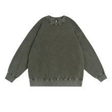 Men's Lined Crewneck Sweatshirt Men's Hoodless Distressed Drop Shoulder Retro Sweatshirt Washed Round Neck Pullover Large Size