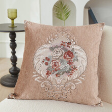 European Embossed Flower Pillows – 17.7 Inch Sofa Cushions, Decorative Backrests for Living Room, Car, Bedroom – Soft Polyester Pillowcases Khaki