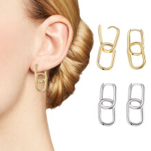 1 Pair Women Earrings Paper Clip Shape Geometric Polished Copper Pure Color Hollow Out Daily Commute Ear Jewelry Short Hanging Earrings Silver