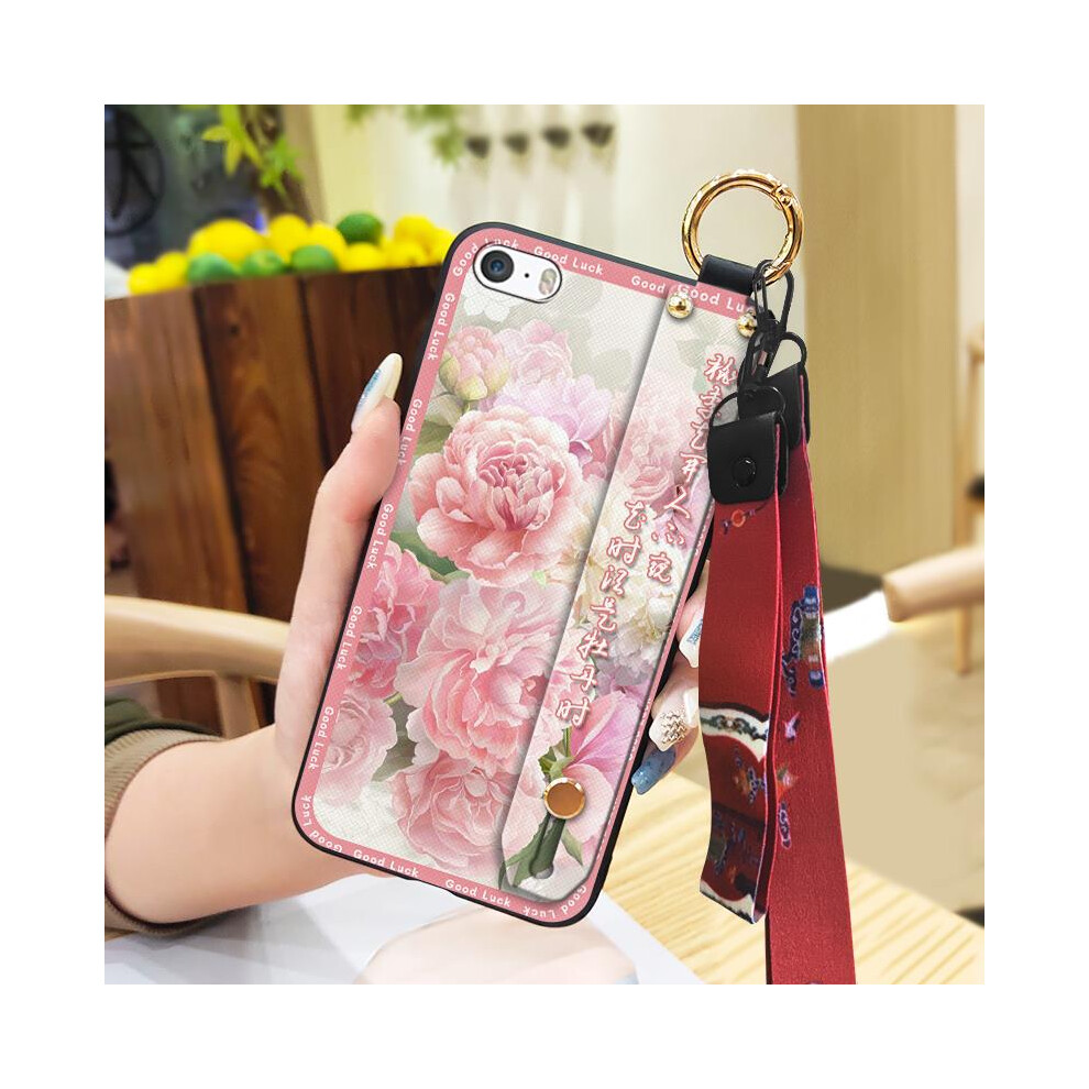 Phone Case Compatible With Iphone 5/5S/Se – Soft Silicone, Anti-Dust, Shockproof, Wrist Strap, Kickstand, Chinese Style 9448483780285
