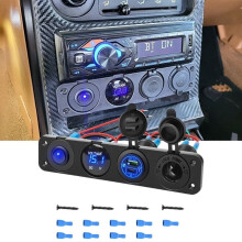 4-in-1 Toggle Switch Panel: Type-C PD, QC 3.0 USB, LED Voltmeter, Cigarette Lighter & LED Rocker Switch – Compatible with Marine, RV, Truck, Car