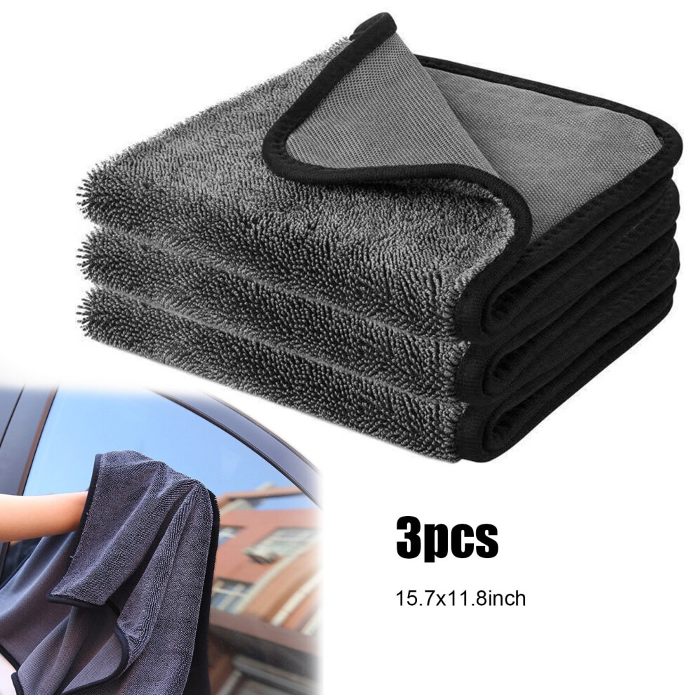 3-Pack Drying Car Towels, Double-Sided Water Absorption With Thickened Twisted Braids, Car Washing Cloth For Efficient Cleaning 9448483780056