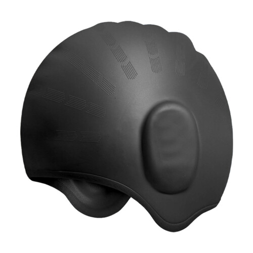 (Black) Soft Silicone Swim Cap for All Hair Types 1