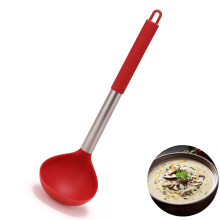 12" Kitchen Soup Ladle with Long Handle, Heat-Resistant & Non-Stick – Perfect for Stirring & Serving Soups (Red)