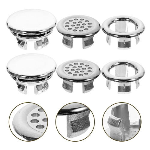 Topbathy 6pcs Bathroom Sink Overflow Plug Silver Plastic Overflow Drainage Bathroom Renovation