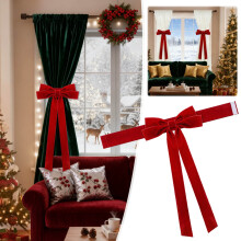 Red Velvet Christmas Bow Curtain Tiebacks – Elegant Holiday Holdbacks, Reusable Festive Decor, Compatible with Standard Curtains
