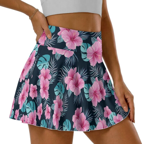 Γυναικεία αθλητικά παντελόνια Pink Hibiscus με τσέπες – Αεριζόμενες φούστες τένις, 2