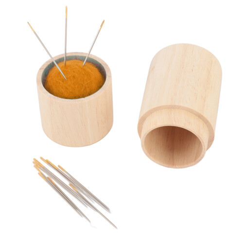 Large Beech Wood Round Sewing Pin Cushion Box – Multifunctional, 8.5x4cm 2