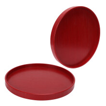 Red Round Wooden Plate Food Grade 27cm Cutlery Tray for Kitchen & Home