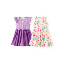 Disney Prinzessin Rapunzel Kleider für Mädchen 2er Pack ärmelloses Sommerkleid & lila Rüschensleeve Kostüm