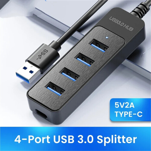 Διανομέας USB 3.0 4 θυρών με τροφοδοτικό και Type-C – Συμβατό με φορητό υπολογιστή/PC, 1