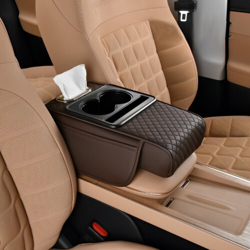 Car Console Organizer with Cup Holder Brown 2