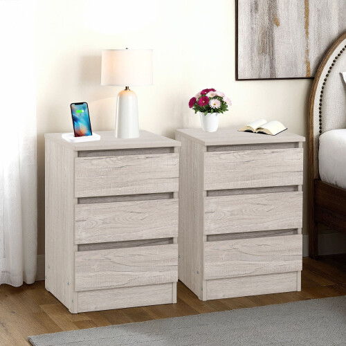 Seconique Malvern 3 Drawer Bedside X2 - Urban Snow