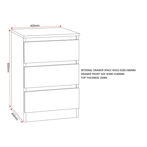 Seconique Malvern 3 Drawer Bedside X2 - Urban Snow 2