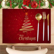 Merry Christmas Tree Placemats Set of 12,Non-Slip/Wipe Clean Linen Dining Table Mat Set,Heat-Resistant Table Liner