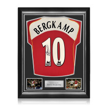Dennis Bergkamp Signed Arsenal Original 2004-05 Football Shirt (Original Print). Superior Frame