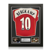 Dennis Bergkamp Signed Arsenal Original 2004-05 Football Shirt (Original Print). Standard Frame