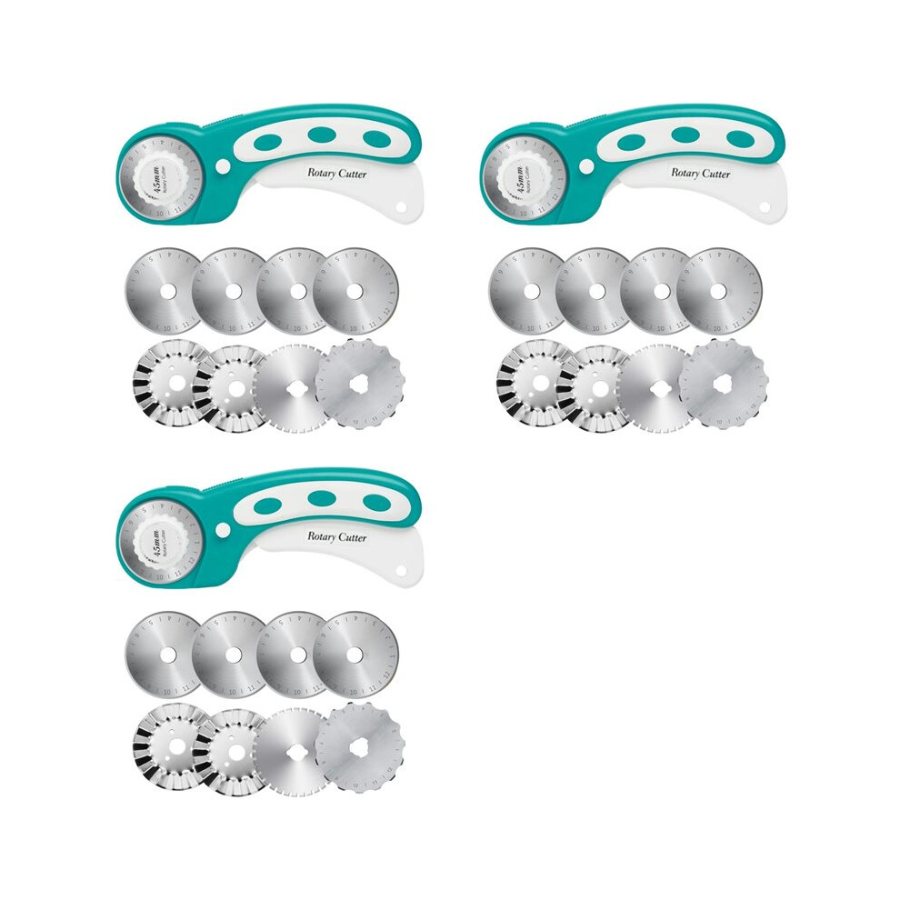 3Pcs 45Mm Rotary Cutter For Fabric With 24Pcs Rotary Blades, Rolling Fabric Cutter Crochet Skip Blade Perforating 6034060672222
