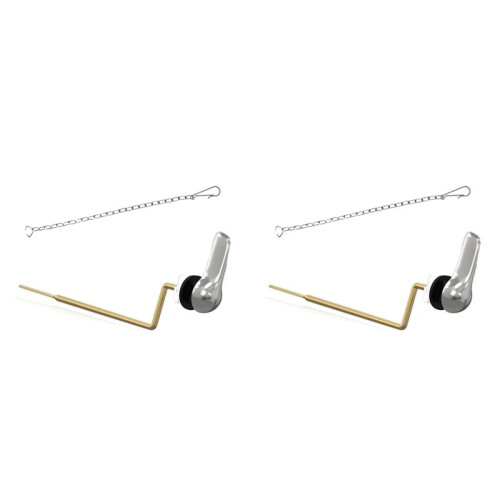 2X Toilet Handle Brass Lever Flush Replacement Kit with Flapper Chain, Toilet Tank Lever Universal Fitting (Side Mount)