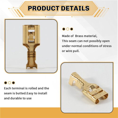 Brass 6.3 mm Connectors Female Spade Cable Terminals, 20 Piece 2