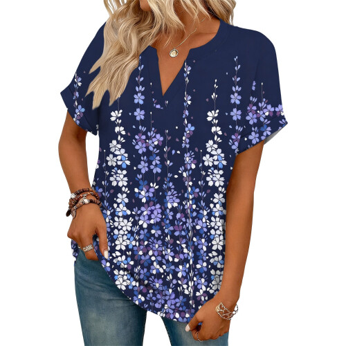 Women's Short Sleeve V-Neck  Blouses, Work Blouses,-Purple M 1