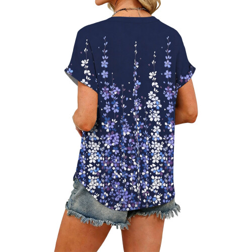 Women's Short Sleeve V-Neck  Blouses, Work Blouses,-Purple M 2