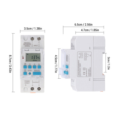 7-Day Programmable Digital Timer Switch, 16A Resistive, 8A Inductive, LCD Display, 3.56.58.7cm 1