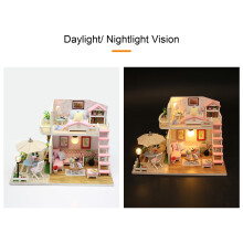 DIY Wooden Dollhouse Kit Pink Loft with LED Lights & Music, 19x15x13cm