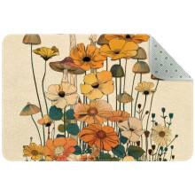 Aesthetic Mushroom Rug, Beige & Colorful Flowers, Non-Slip Washable Indoor Mat for Kitchen, Bedroom, Living Room, Entrance