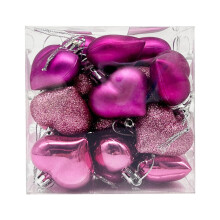Heart Ornaments Red Pink Silver 24PCS Glossy Baubles