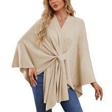 Women's Beige Elegant Shawl Wrap Poncho Sweater