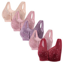 5 Pack Daisy Bras For Women Front Button Snaps Closure Wireless Cotton Bra For Seniors Sports Bra Push Up Bra Wire Free Bras Plus Size Bras Pink XL