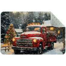 Small Washable Kitchen Rug, Christmas Red Truck Indoor Door Mats for Entryway, Non Slip Area Rug Floor Carpet for Entrance Bathroom Bedroom