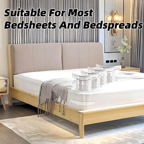 (White) 4pcs No-Slip Invisible Bed Sheet Clips for All Frames 2