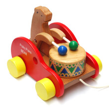 Toy Car Wooden Pull Along Drumming Bear Toy Percussion Pull Toy with Natural Drum Sounds No Battery Needed Small Toy Car for Indoor Play
