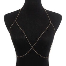 piece of chest chain, sexy and exaggerated beach bikini chest chain, metal bead chain, casual body chain