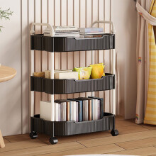 3-Tier Rolling Kitchen Storage Cart with Armrests, Mobile Organizer for Kitchen/Bathroom/Living Room – Black