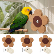 3-teiliges, um 360 drehbares Papageien-Kauspielzeug, interaktives, blumenförmiges Vogelspielzeug aus Korkholz für Sittiche