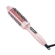 Ceramic Heated Hair Straightening Brush, Infrared, Dual-Use Straight and Curl, Volume Enhancing, Red