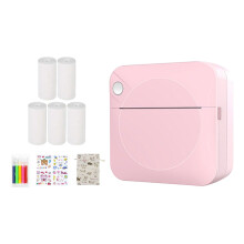 Pink Portable Photo Printer, Wireless Bluetooth, Compatible with Study Notes & Wrong Question Printing, 5 Paper Rolls