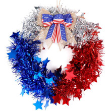 11Inch American Independence Day Decorations Handmade Five-Pointed Star Ribbon Garland Red Silver Blue Home Decoration Simulation Rattan Ring Pendant