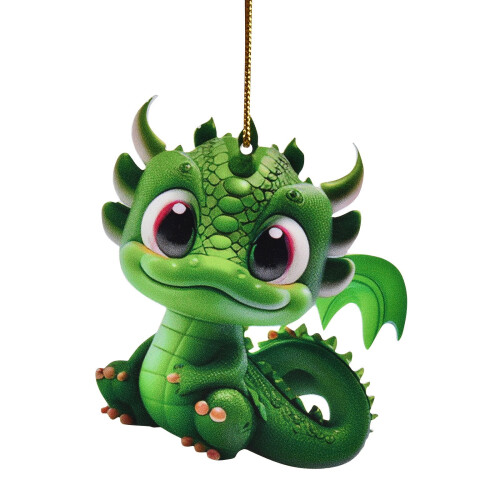Dragon Statue Ornament Pendant Green 3.14 inch