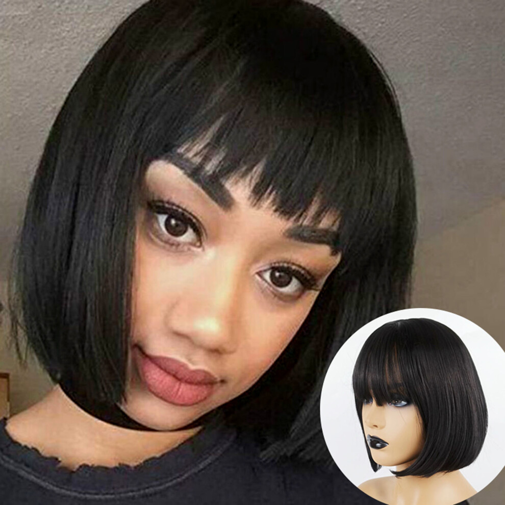 Human Hair Wigs Straight Black Hair Medium Length Hairpiece for Women 13.7 Inch for Daily Party Replacement, Black